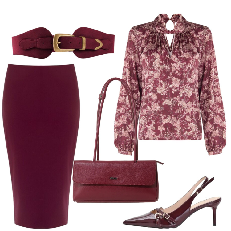 Outfit donna - Total look #2472926. Stile Chic per Cerimonia. Abbinamento con cinture, borse a spalla, gonne longuette, bluse, décolleté.