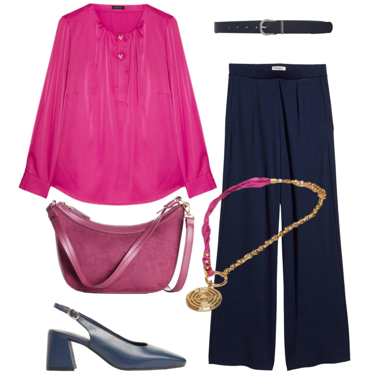 Outfit donna - Total look #2472927. Stile Chic per Tutti i giorni. Abbinamento con pantaloni a palazzo, décolleté, borse a tracolla, cinture, bluse, collane.