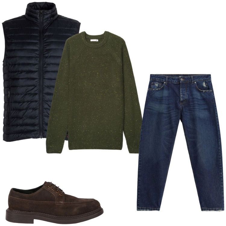 Outfit uomo - Damiano. Stile Casual per Tutti i giorni. Abbinamento con jeans, scarpe stringate, maglieria, piumini.