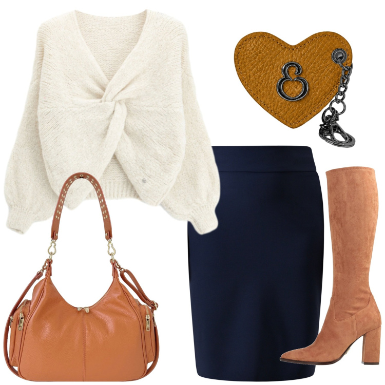 Outfit donna - Total look #2472929. Stile Glamour per Serata fuori. Abbinamento con stivali, maglieria, gonne, portachiavi, borse a spalla.