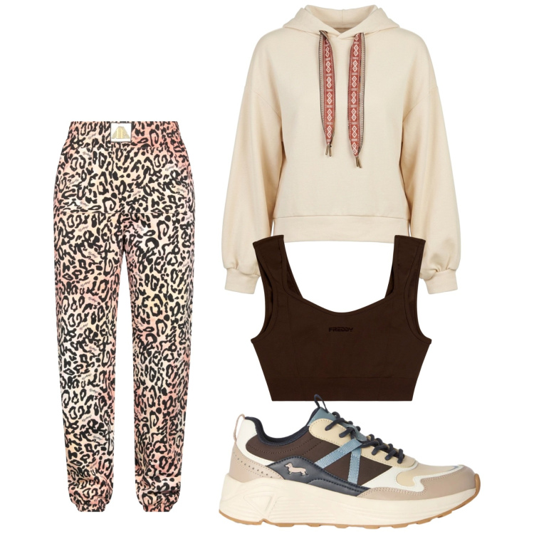 Outfit donna - Total look #2472931. Stile Sporty chic per Sport. Abbinamento con pantaloni sportivi, sneakers, top sportivi, felpe con cappuccio.