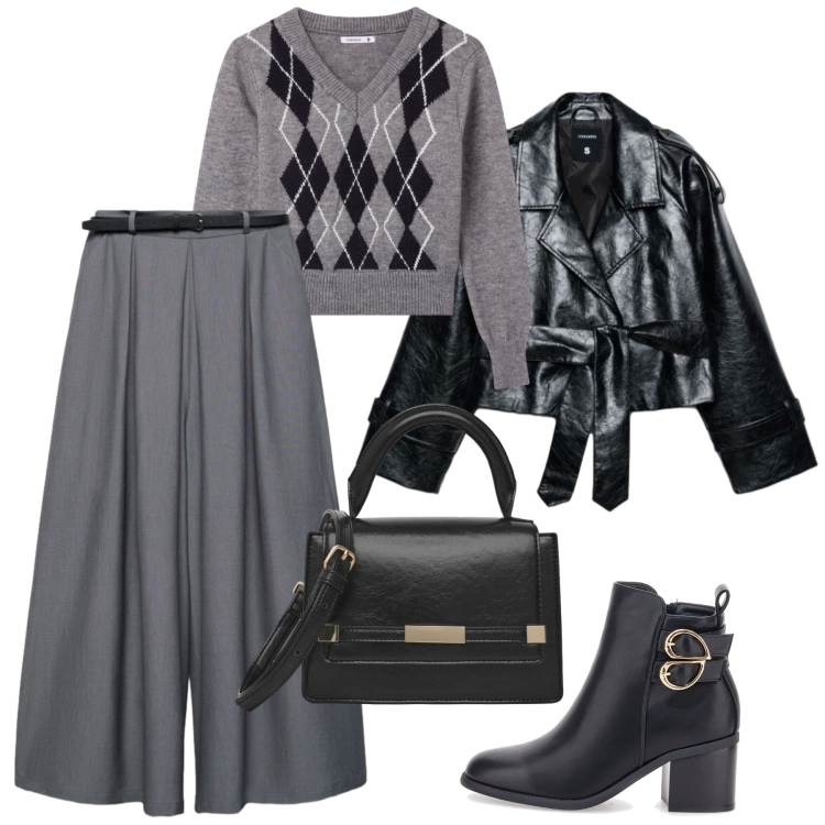 Outfit donna - Ufficio new look Curvy Terranova. Stile Casual chic per Ufficio. Abbinamento con pullovers, pantaloni, trench, borse a spalla, stivaletti.