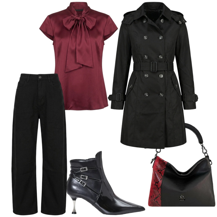 Outfit donna - Nero acceso. Stile Casual chic per Tutti i giorni. Abbinamento con stivaletti, borse a mano, camicie, jeans, trench.