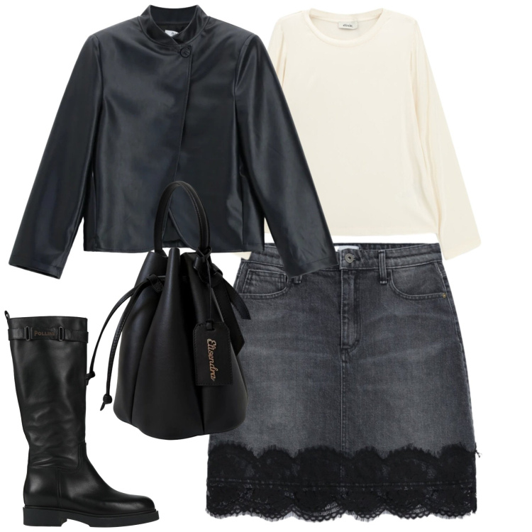 Outfit donna - Fall. Stile Casual chic per Tutti i giorni. Abbinamento con stivali, minigonne, blazer, t-shirt, borse a secchiello.