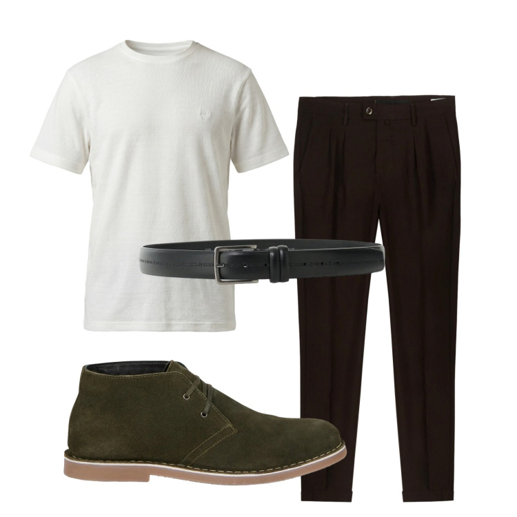 Outfit uomo - Total look #2472965. Stile Casual per Tutti i giorni. Abbinamento con t-shirt, cinture, pantaloni, stivali e stivaletti.