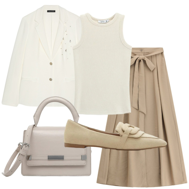 Outfit donna - Total look #2472967. Stile Bon Ton per Ufficio. Abbinamento con mocassini, borse a tracolla, gonne lunghe, canottiere, blazer.
