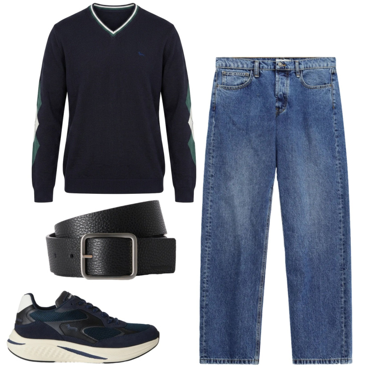 Outfit uomo - Total look #2472969. Stile Casual per Tutti i giorni. Abbinamento con cinture, maglieria, sneakers, jeans.