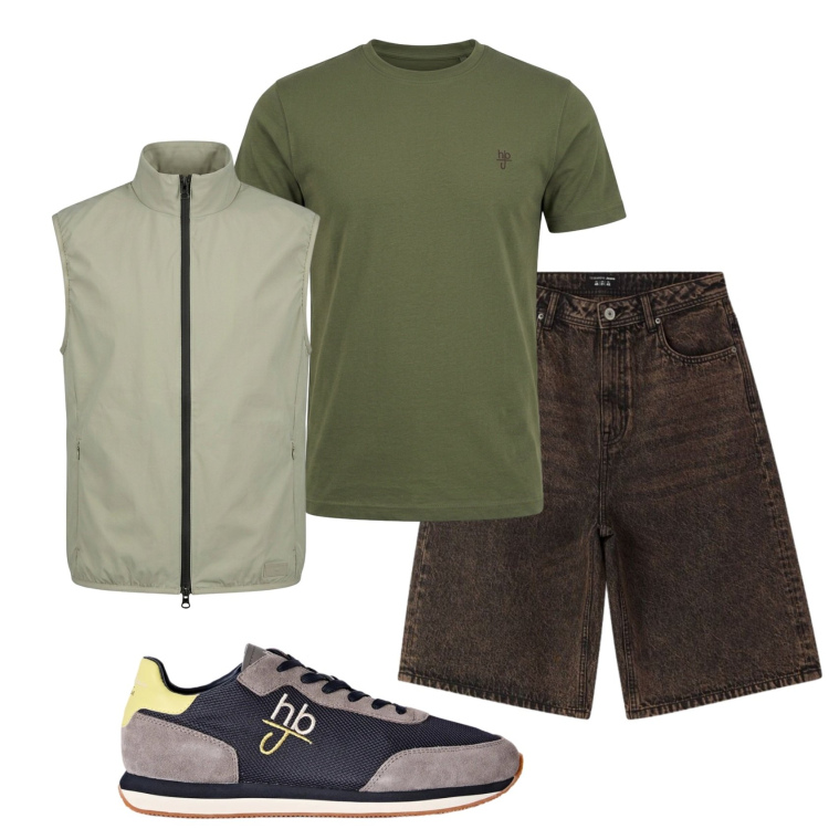 Outfit uomo - Total look #2472971. Stile Urban per Tutti i giorni. Abbinamento con sneakers, t-shirt, piumini, bermuda.