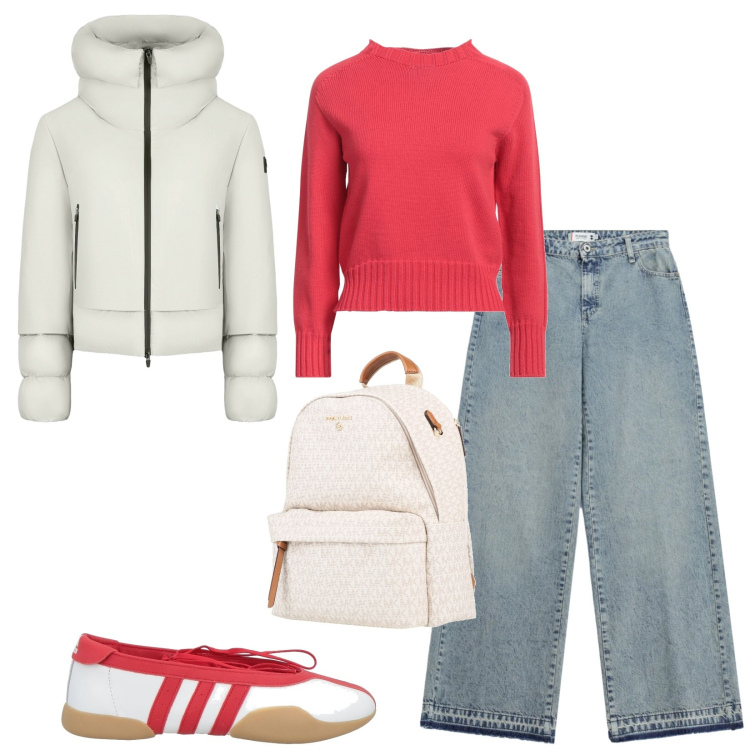 Outfit donna - Total look #2472972. Stile Casual per Tutti i giorni. Abbinamento con pullovers, zaini, ballerine, jeans dritti, piumini.