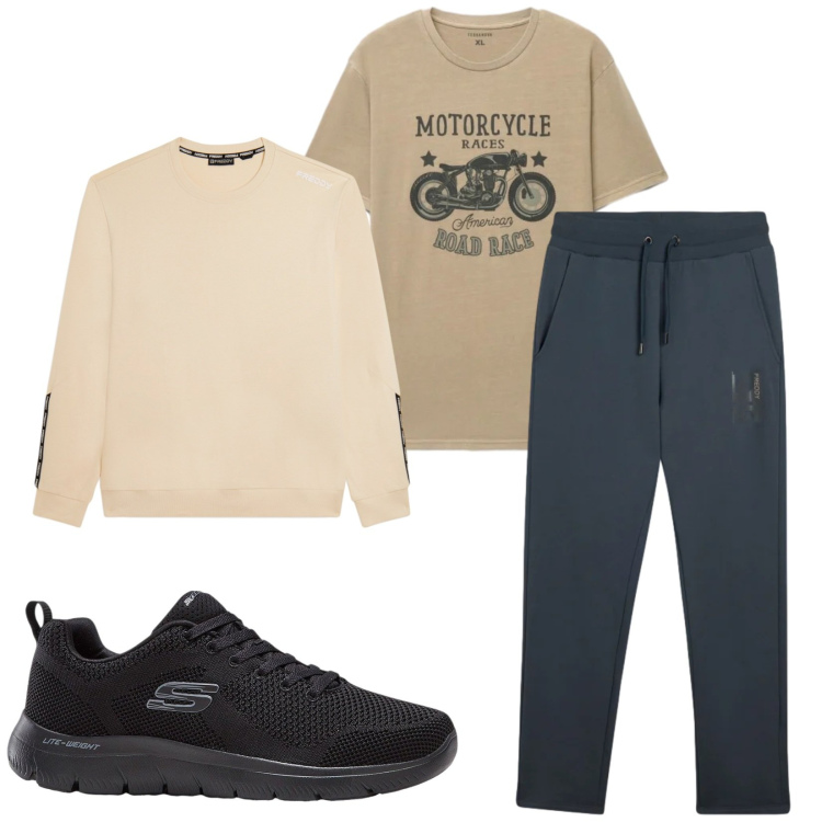 Outfit uomo - Total look #2472973. Stile Casual per Tutti i giorni. Abbinamento con sneakers, t-shirt, felpe, pantaloni.