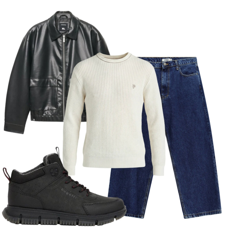Outfit uomo - Total look #2472975. Stile Trendy per Tutti i giorni. Abbinamento con stivali e stivaletti, maglieria, jeans, giacche.