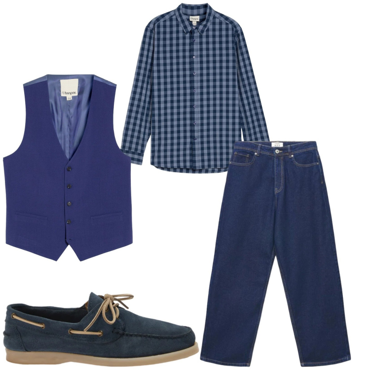 Outfit uomo - Total look #2472976. Stile Trendy per Serata speciale. Abbinamento con scarpe stringate, jeans, camicie, gilet.