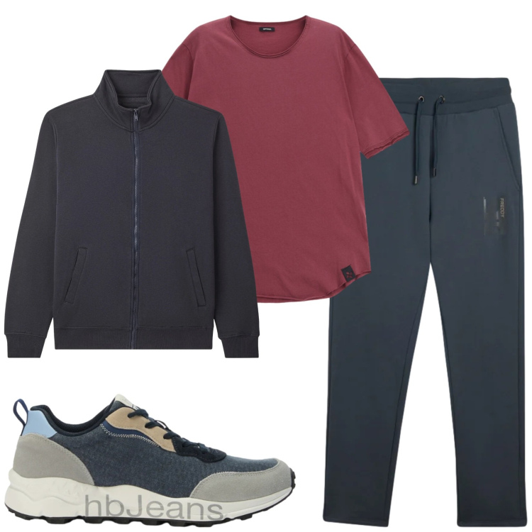 Outfit uomo - Total look #2472984. Stile Casual per Sport. Abbinamento con sneakers, t-shirt, pantaloni, giacche.