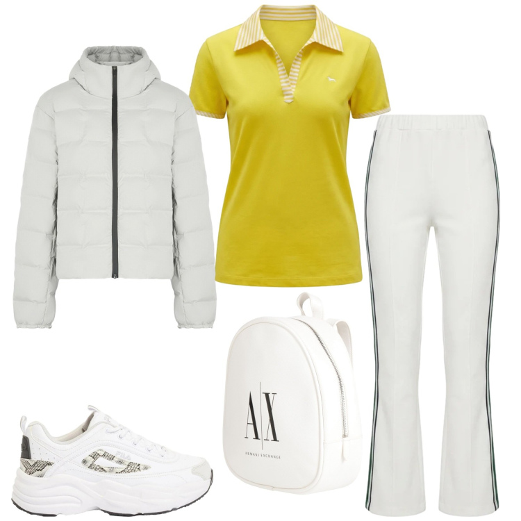 Outfit donna - Total look #2472990. Stile Casual per Tutti i giorni. Abbinamento con zaini, sneakers, polo, pantaloni, piumini.