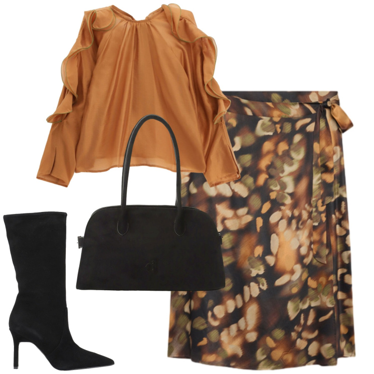 Outfit donna - Fall. Stile Urban per Tutti i giorni. Abbinamento con stivali, borse a spalla, bluse, gonne longuette.