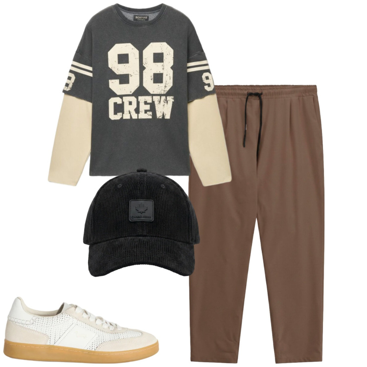 Outfit uomo - City. Stile Casual per Tutti i giorni. Abbinamento con sneakers, pantaloni, cappelli con visiera, felpe.
