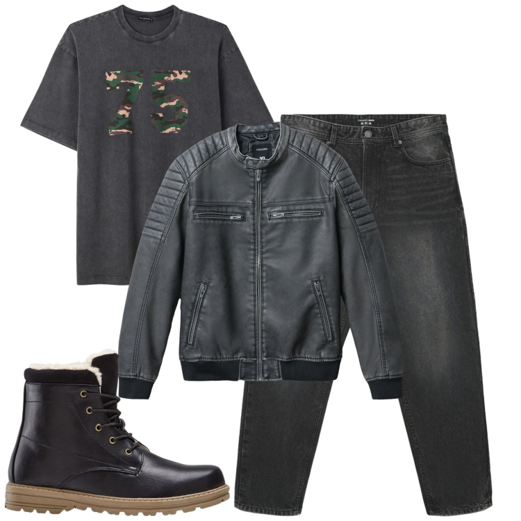 Outfit uomo - City. Stile Casual per Tutti i giorni. Abbinamento con stivali e stivaletti, giacche, jeans, t-shirt.