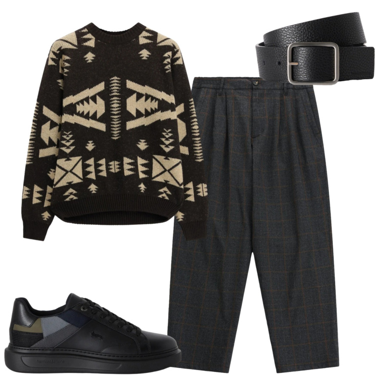 Outfit uomo - City. Stile Urban per Tutti i giorni. Abbinamento con sneakers, cinture, pantaloni, maglieria.