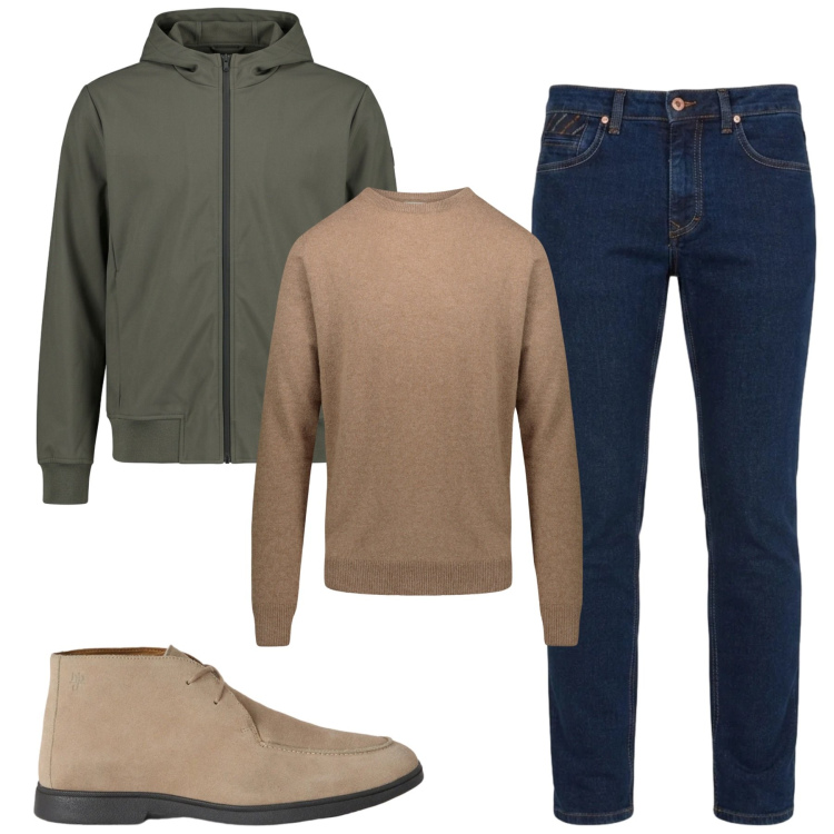 Outfit uomo - City. Stile Casual per Tutti i giorni. Abbinamento con jeans, stivali e stivaletti, maglieria, giacche.