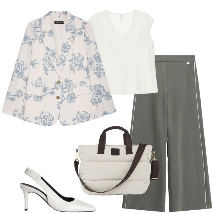 Outfit donna - Total look #2473029. Stile Chic per Ufficio. Abbinamento con décolleté, pantaloni a palazzo, top, borse tote, blazer.