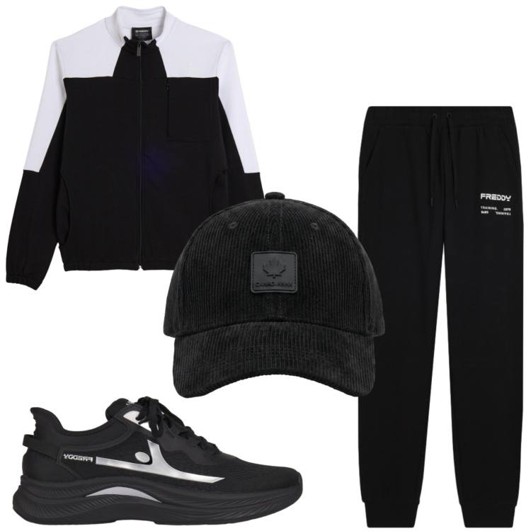 Outfit uomo - Total look #2473033. Stile Trendy per Sport. Abbinamento con felpe, sneakers, pantaloni, cappelli con visiera.