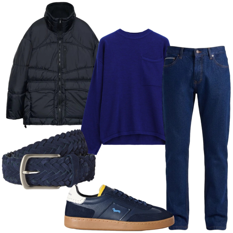 Outfit uomo - Total look #2473047. Stile Urban per Tutti i giorni. Abbinamento con sneakers, cinture, jeans, maglieria, giacche.
