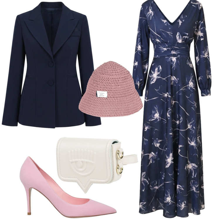 Outfit donna - Blu incanto. Stile Urban per Tutti i giorni. Abbinamento con marsupi, cappelli con visiera, décolleté, blazer, vestiti lunghi.