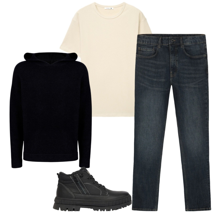 Outfit uomo - Total look #2473061. Stile Trendy per Tutti i giorni. Abbinamento con jeans, maglieria, t-shirt, stivali e stivaletti.