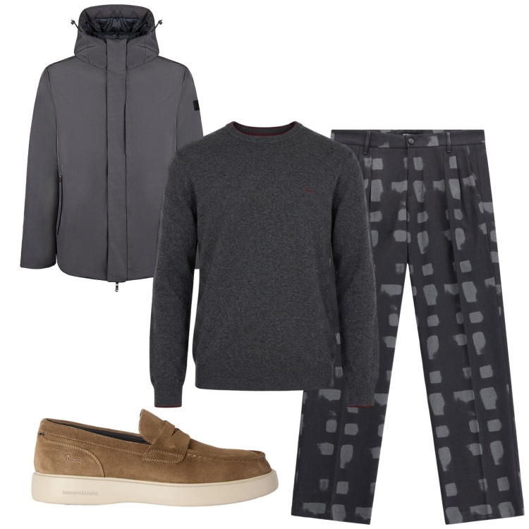 Outfit uomo - Total look #2473062. Stile Trendy per Tutti i giorni. Abbinamento con scarpe stringate, maglieria, pantaloni, parka.