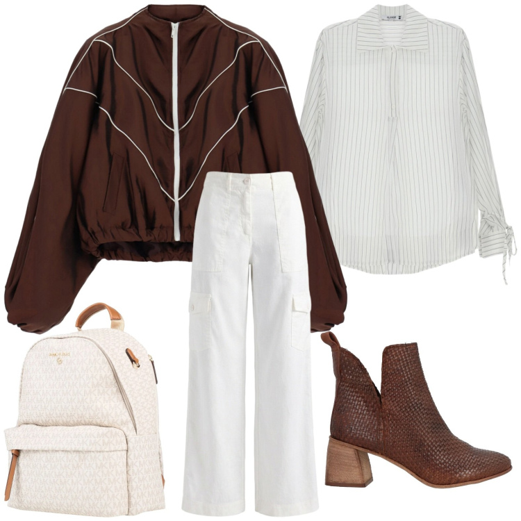 Outfit donna - Stile minimal. Stile Casual chic per Tutti i giorni. Abbinamento con zaini, stivaletti, pantaloni cargo, camicie, bomber.