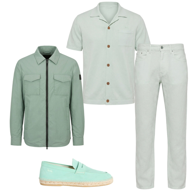 Outfit uomo - Total look #2473066. Stile Trendy per Serata speciale. Abbinamento con espadrillas, giacche, camicie a manica corta, pantaloni.
