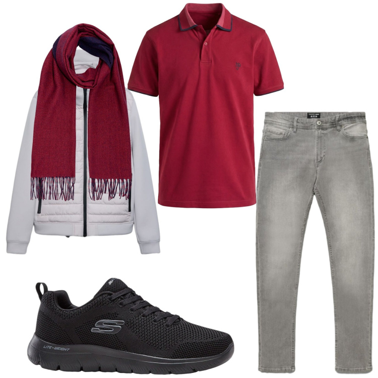 Outfit uomo - Total look #2473069. Stile Trendy per Tutti i giorni. Abbinamento con sneakers, polo, sciarpe, giacche, jeans skinny.