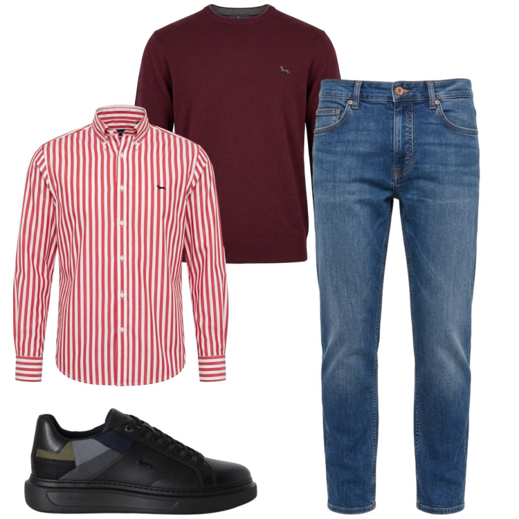 Outfit uomo - Total look #2473079. Stile Casual per Tutti i giorni. Abbinamento con sneakers, jeans, maglieria, camicie.