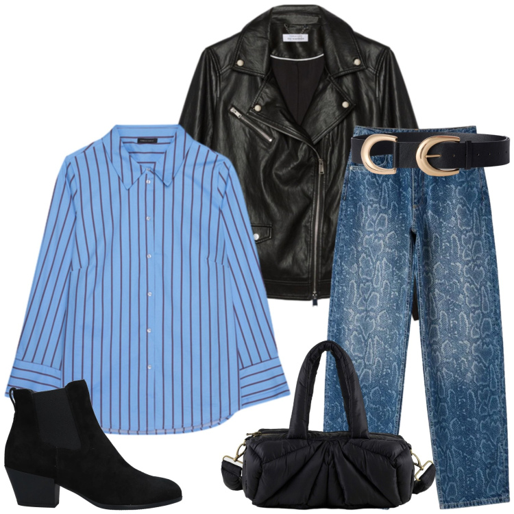 Outfit donna - Asia. Stile Casual chic per Tutti i giorni. Abbinamento con stivaletti chelsea, jeans dritti, cinture, borse a mano, camicie, giacche.