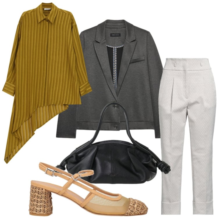 Outfit donna - Taglio moderno. Stile Glamour per Tutti i giorni. Abbinamento con pantaloni, décolleté, camicie, borse a mano, blazer.