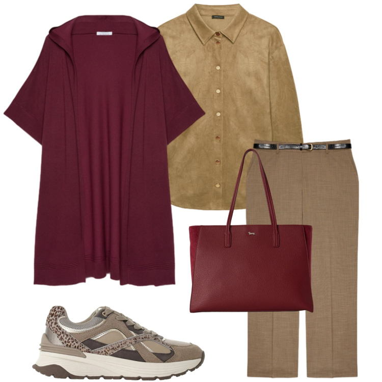 Outfit donna - Weekend fuori porta. Stile Casual chic per Tutti i giorni. Abbinamento con shopping bag, sneakers, maglieria, camicie, pantaloni.