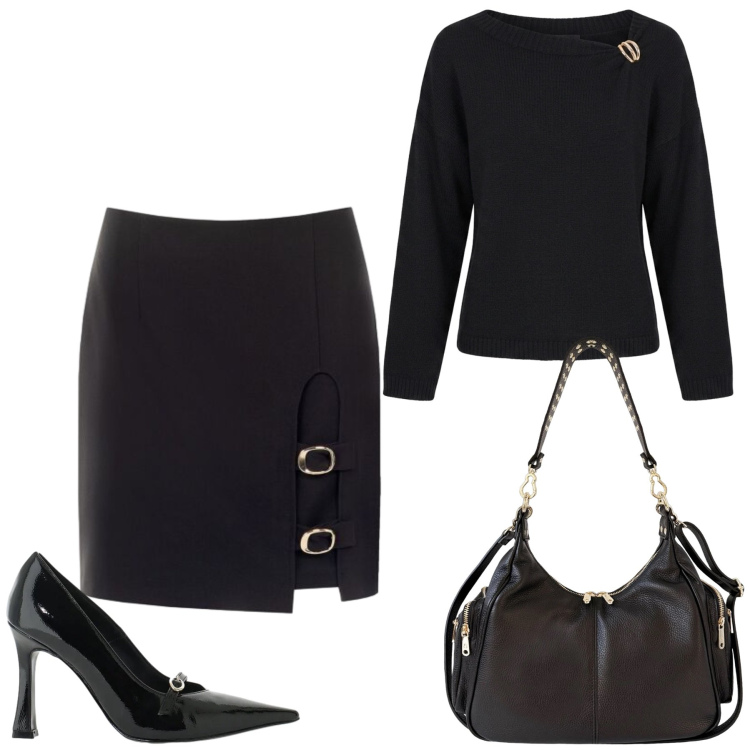 Outfit donna - Manuela. Stile Casual chic per Tutti i giorni. Abbinamento con décolleté, minigonne, maglieria, borse a spalla.