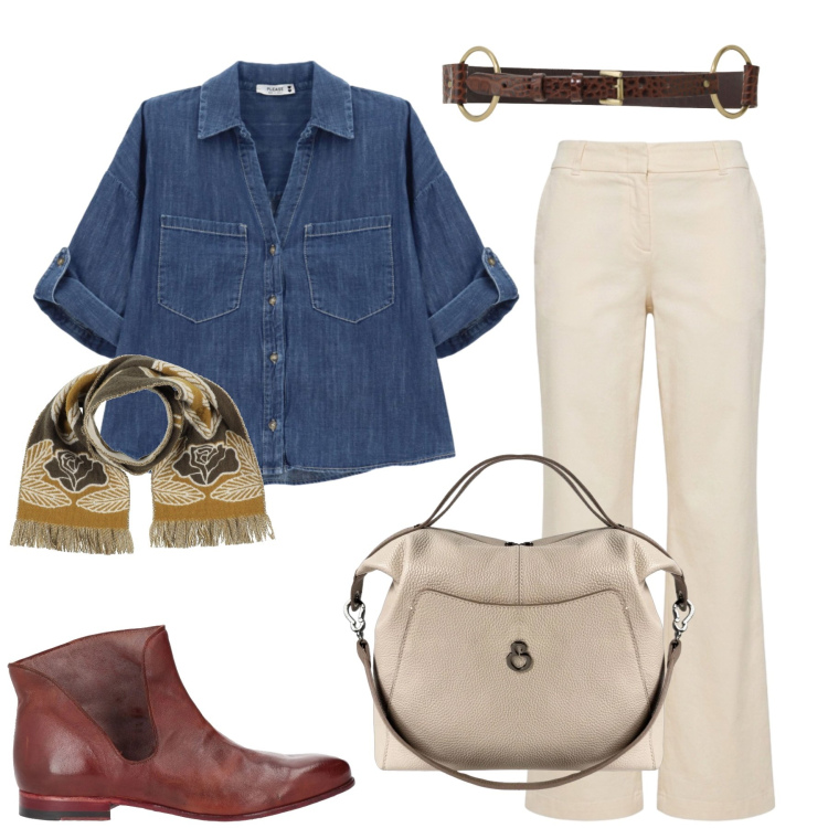 Outfit donna - Giada. Stile Casual chic per Tutti i giorni. Abbinamento con sciarpe, stivaletti, pantaloni, camicie, cinture, borse a mano.