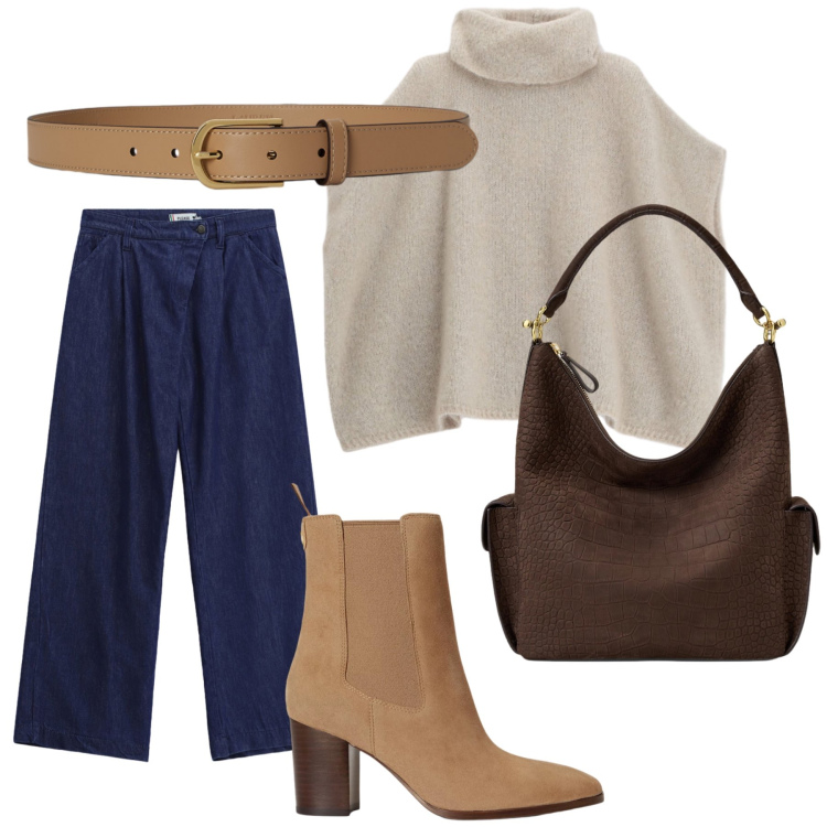 Outfit donna - Total look #2473184. Stile Urban per Tutti i giorni. Abbinamento con jeans, maglieria, cinture, stivaletti, borse a spalla.