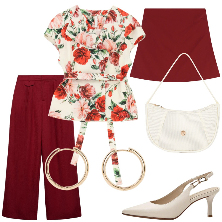 Outfit donna - Total look #2473222. Stile Romantica per Cerimonia. Abbinamento con décolleté, orecchini, pantaloni, borse a mano, gilet, top.