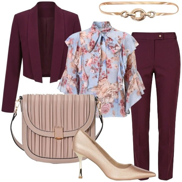 Outfit donna - Total look #2473241. Stile Glamour per Tutti i giorni. Abbinamento con pantaloni, bluse, borse a tracolla, cinture, blazer, décolleté.