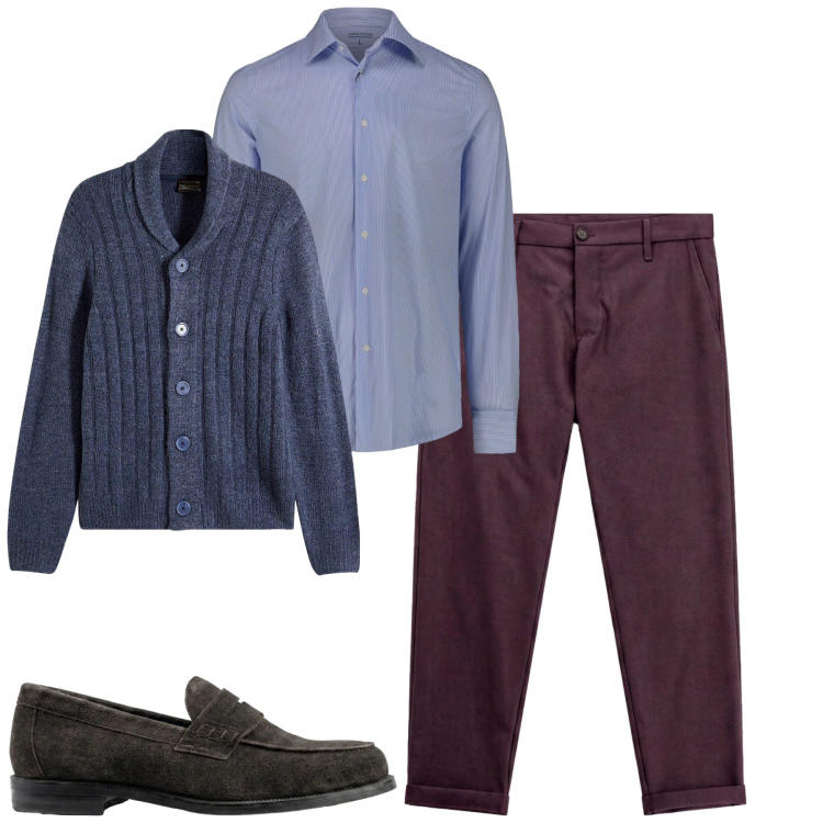 Outfit uomo - Fall. Stile Urban per Tutti i giorni. Abbinamento con pantaloni, scarpe stringate, camicie, cardigans.