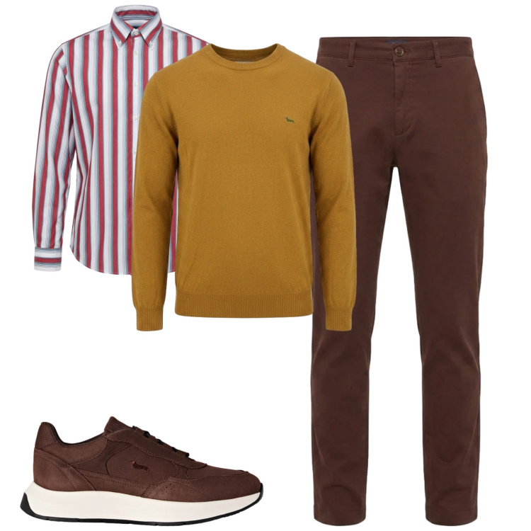 Outfit uomo - Fall. Stile Urban per Tutti i giorni. Abbinamento con camicie, sneakers, pantaloni, maglieria.