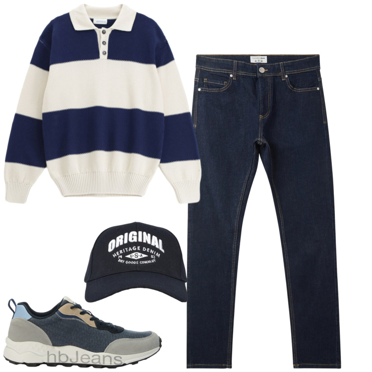 Outfit uomo - Settembre. Stile Casual per Tutti i giorni. Abbinamento con sneakers, maglieria, jeans skinny, cappelli con visiera.
