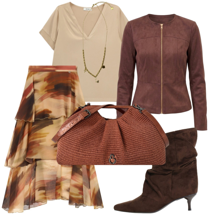 Outfit donna - Total look #2473262. Stile Bon Ton per Serata fuori. Abbinamento con ciondoli, stivali, t-shirt, gonne longuette, blazer, clutch.