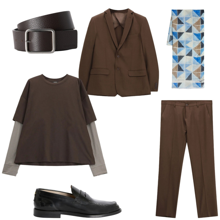 Outfit uomo - City. Stile Urban per Tutti i giorni. Abbinamento con cinture, scarpe stringate, sciarpe, t-shirt, abiti.
