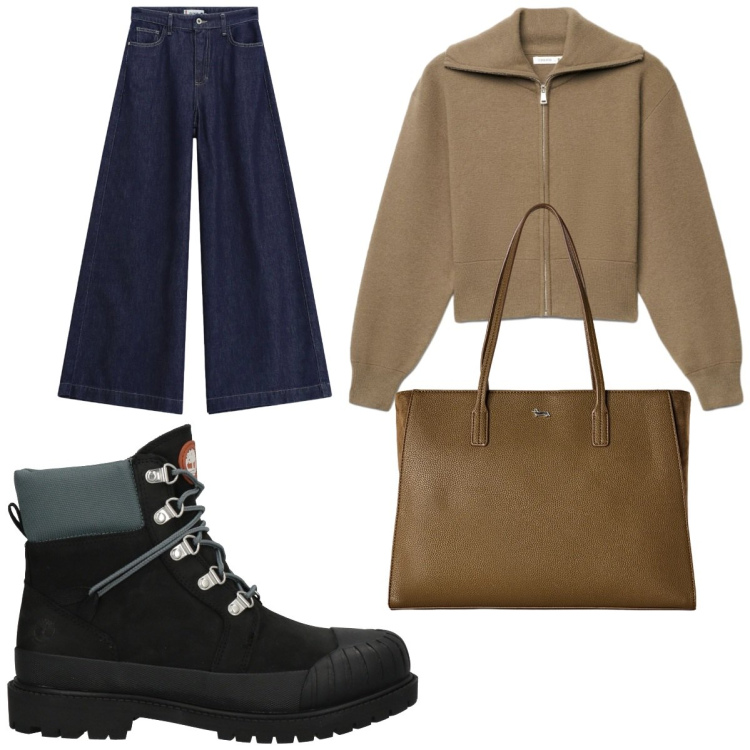 Outfit donna - Weekend Fuori Porta. Stile Casual chic per Tutti i giorni. Abbinamento con stivaletti, felpe, shopping bag, jeans.