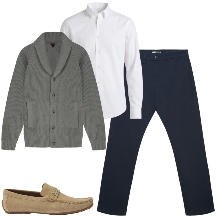 Outfit uomo - City. Stile Urban per Tutti i giorni. Abbinamento con scarpe stringate, camicie, cardigans, pantaloni chino.