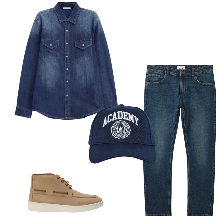 Outfit uomo - Total look #2473277. Stile Casual per Tutti i giorni. Abbinamento con stivali e stivaletti, camicie, jeans, cappelli con visiera.