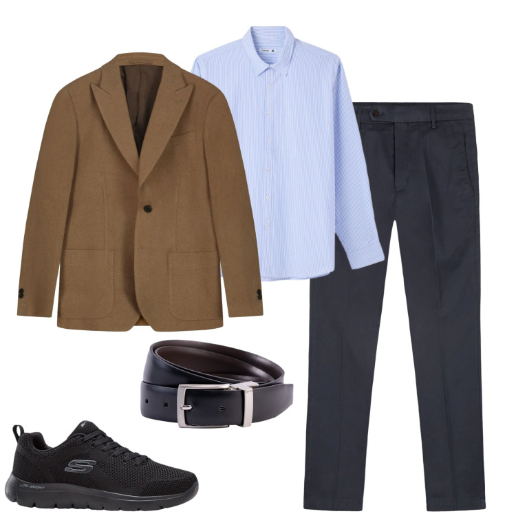 Outfit uomo - In ufficio. Stile Urban per Ufficio. Abbinamento con sneakers, pantaloni chino, cinture, giacche, camicie.